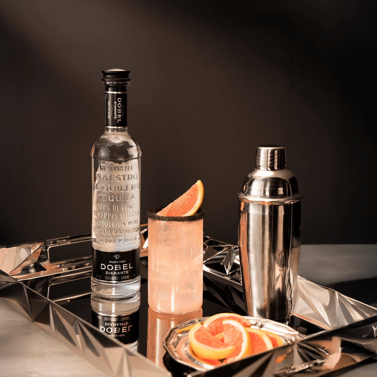 Dobel Diamante Cristalino bottle with Ace Paloma cocktail