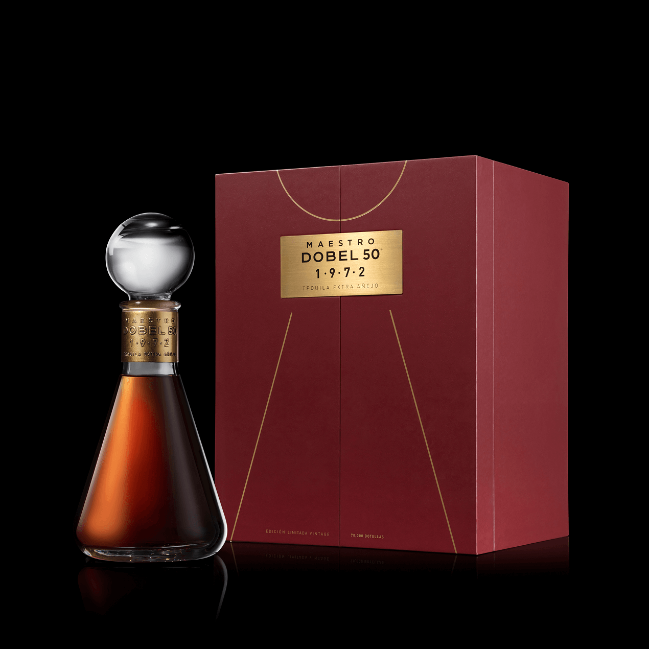 Dobel 50 Extra Añejo 1972 bottle with elegant box.