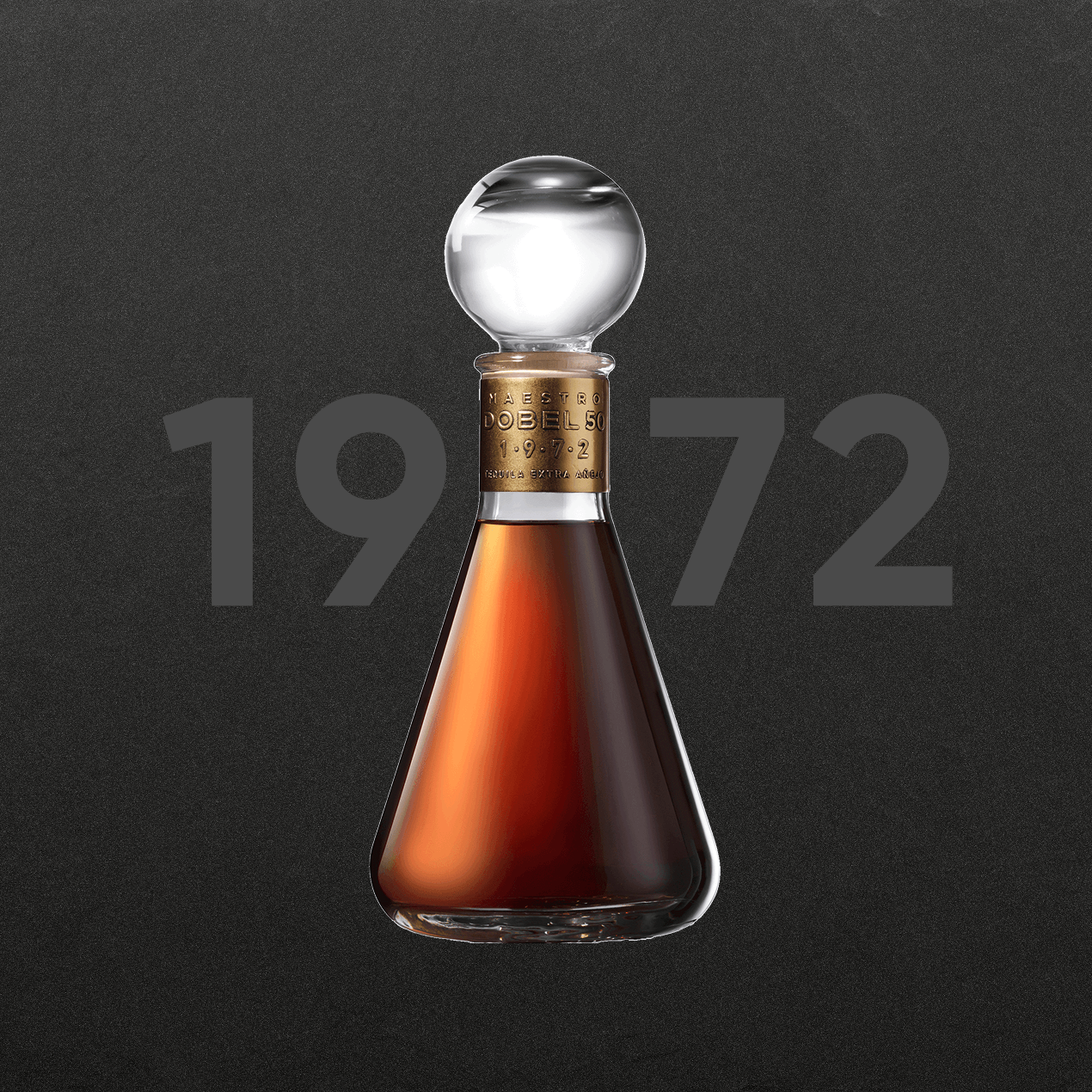 Dobel 50 Extra Añejo 1972 bottle with dark background and 1972 text.