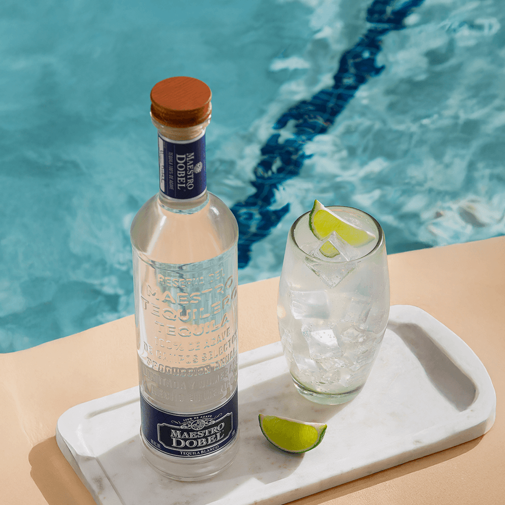 Dobel Blanco with Ranch Water cocktail by the poolside.