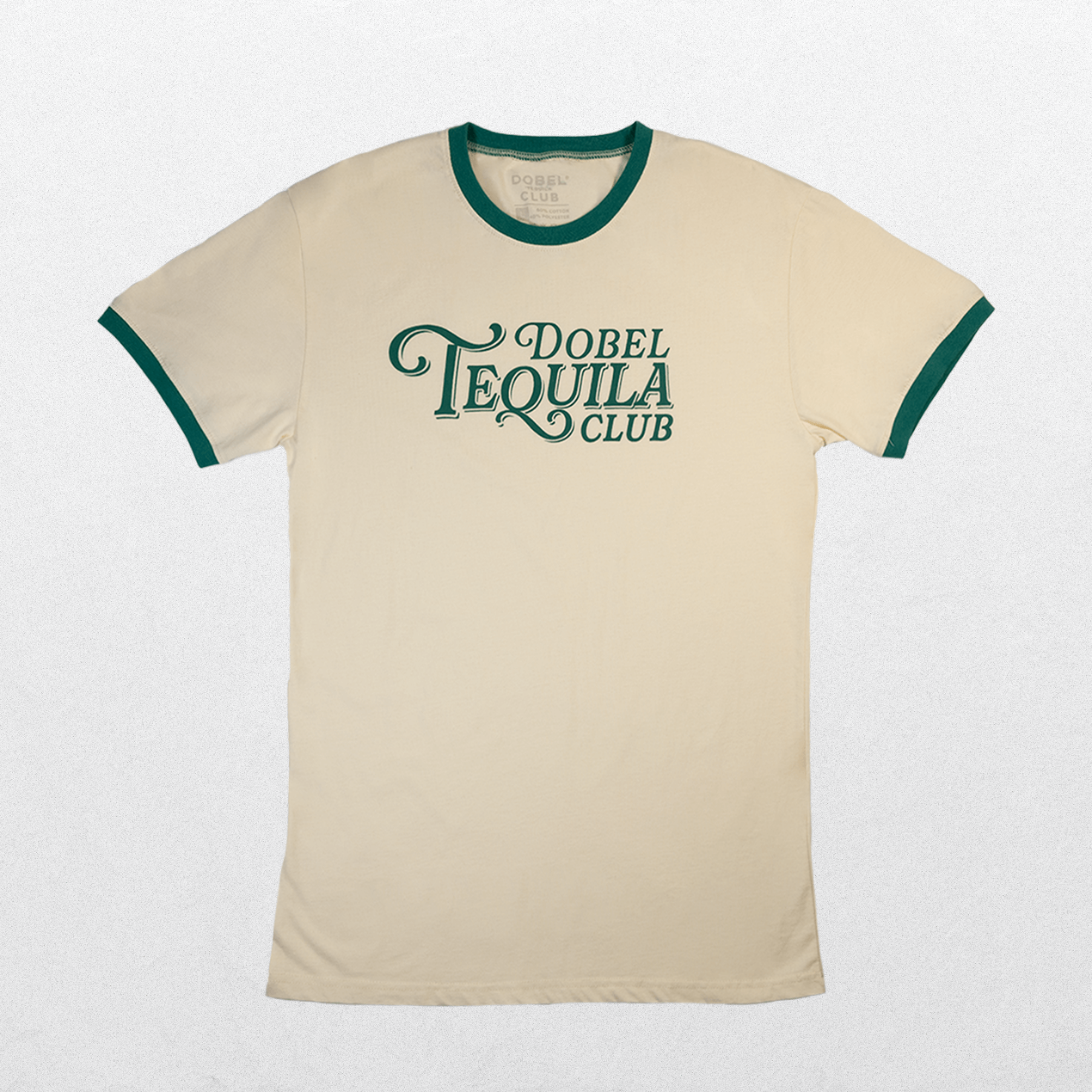 Front of ringer tee with Dobel Tequila Club lettering design.