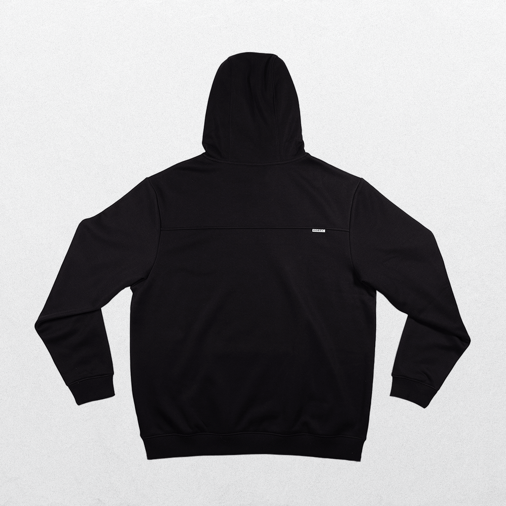 Back of black hoodie.