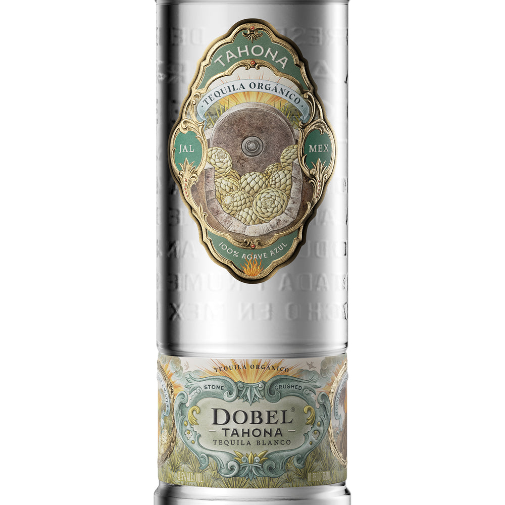 Up close of front of Dobel Tahona bottle