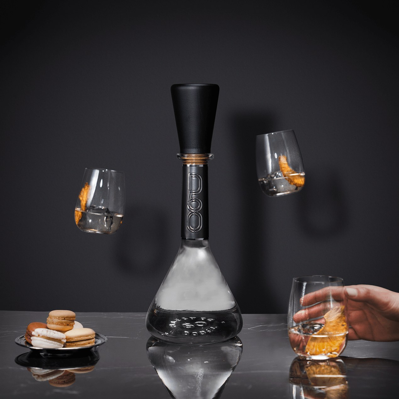 Dobel 50 Cristalino Extra Añejo bottle with tasting glass.