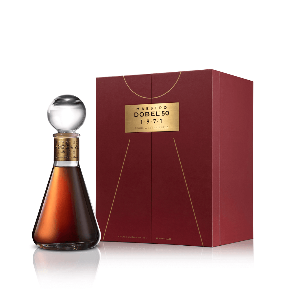 Dobel 50 Extra Añejo 1971 bottle with elegant box.