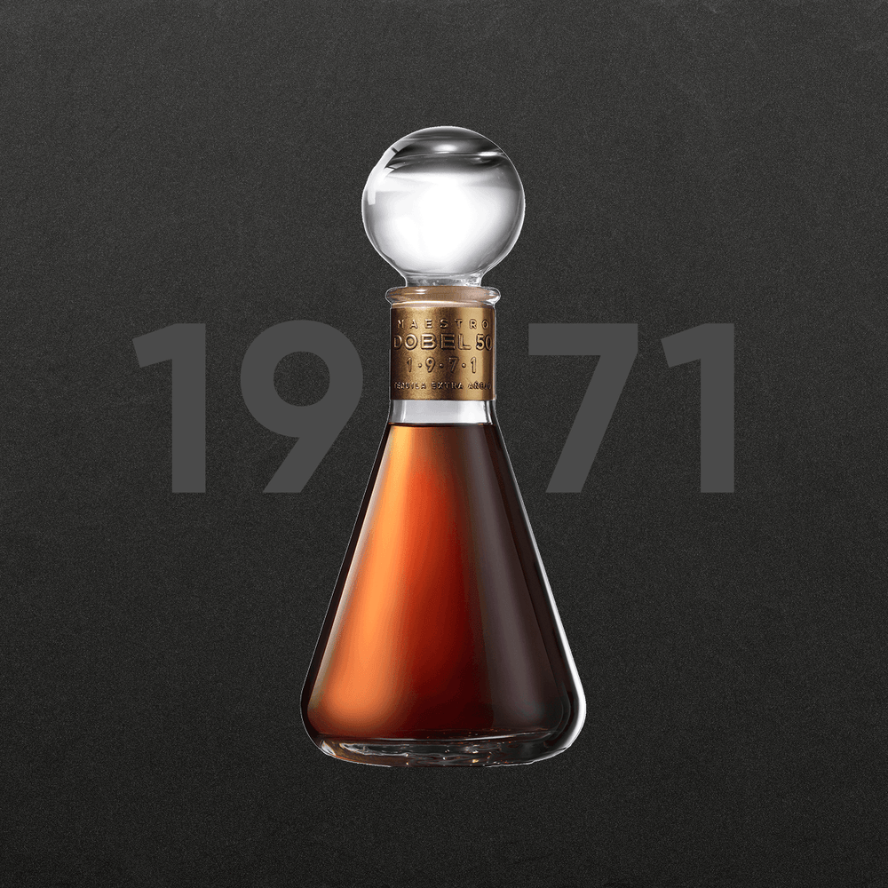 Dobel 50 Extra Añejo 1971 bottle with dark background and 1971 text.
