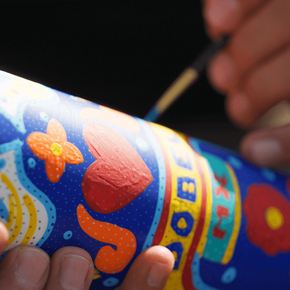 Dobel Atelier: Trajineras Edition close-up of hand-painted bottle details.