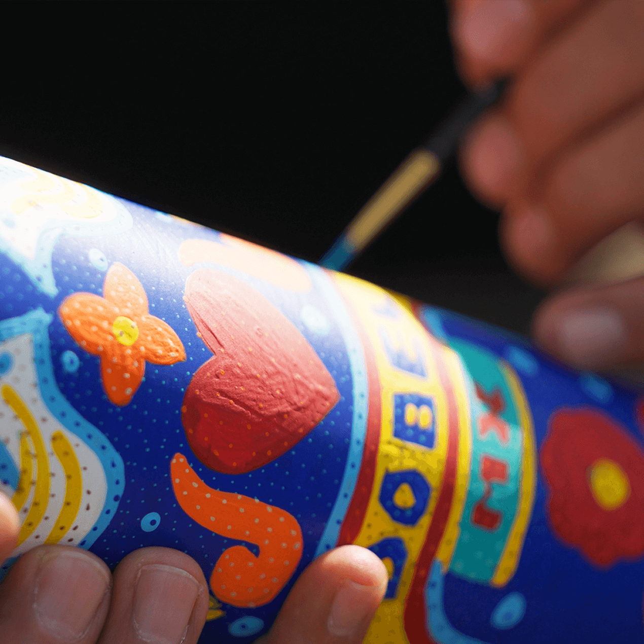 Dobel Atelier: Trajineras Edition close-up of hand-painted bottle details.