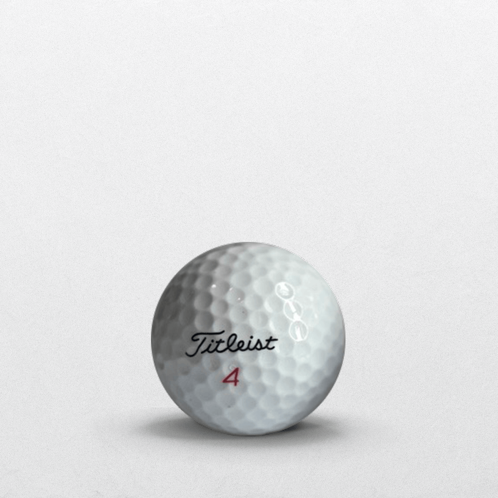 Back of white Dobel-branded golf ball with Titleist logo.